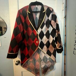 Ringmaster/Harlequin Clown Patterned Blazer distressed look tails and Gold Trim